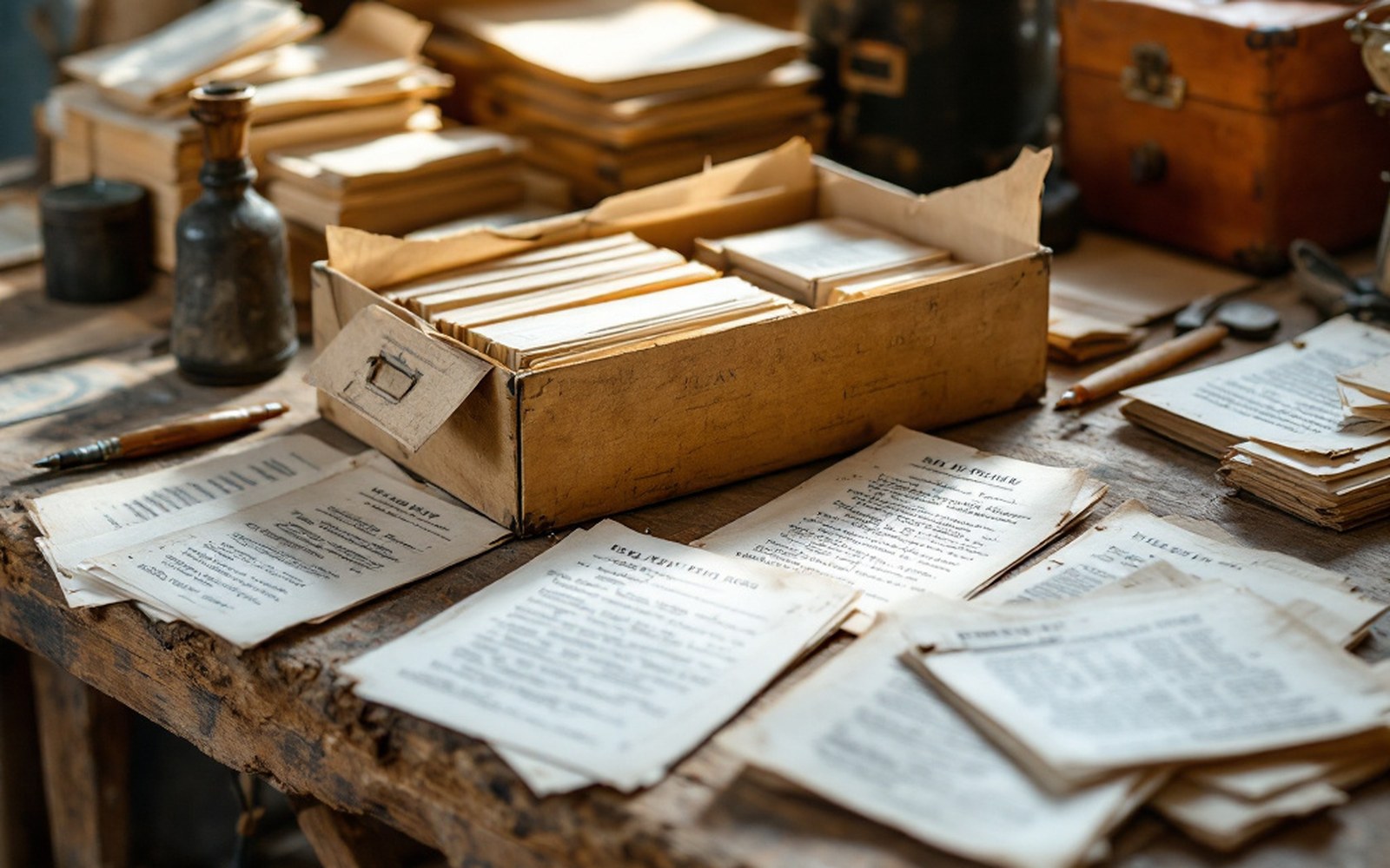 An archive box of nineteenth-century excavation notes and labelled paper packets